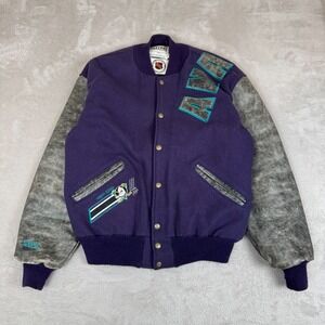 VTG Delong NHL Mighty Anaheim Ducks Jacket Mens‎ L Purple Preowned Wool Leather